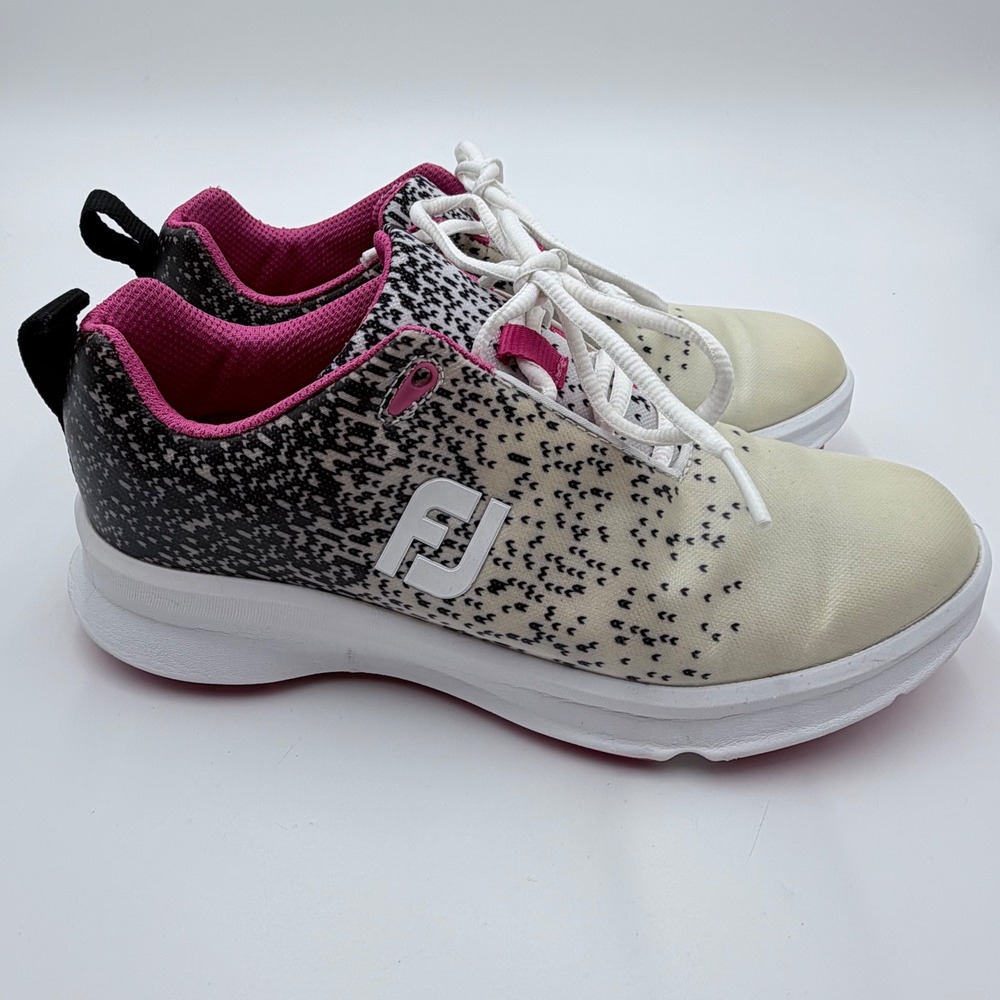 FootJoy FJ Fuel Womens Golf Shoes 8.5 M Cream Black Pink Spikeless 92924